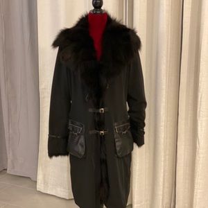 Italian coat with real fox fur and snake skin